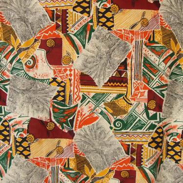 Vintage Abstract Fabric Tribal Cotton Cranston Print Works Schwartz Liebman Textiles 3.3 Yds 