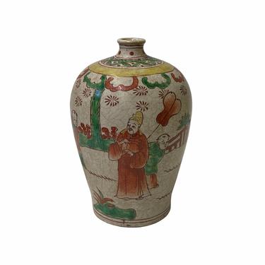 Chinese Oriental People Scenery Gray Tan Color Ceramic Vase ws1781E 
