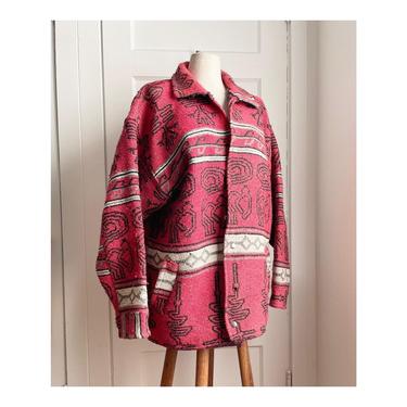1970s Boho Red Tapestry Jacket ---fleece lined with pockets--- size Large 