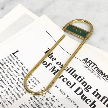 Vintage Paper Clip Retro 1980s Large + Gold + Brass + Paid + Memo Holder + Organizer + Office Supply or Accessory 