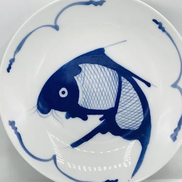 Blue &amp; White Porcelain Koi Fish Serving Plate- Shallow Bowl- 10'   Chip Free 