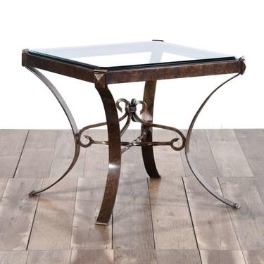 Scrolled Metal End Table W Glass Top