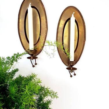 Large Vintage Brass Wall Sconce Candleholders 