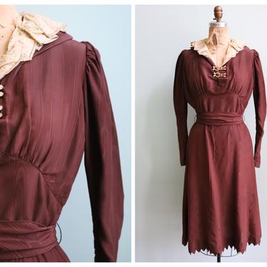 RESERVED || Vintage 1930's Brown and Gold Moiré Dress | Size Small/Medium 
