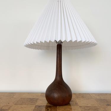 1960s Solid Teak Teardrop Pleated Shade Table Lamp