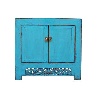 Chinese Distressed Rustic Bright Turquoise Blue Foyer Console Table Cabinet cs4977E 