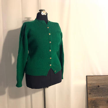 1950s vintage emerald green Scottish Shetland cardiga nsweater L 