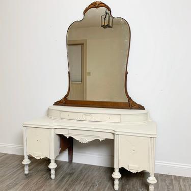 Available To Customize - Vintage Three Drawer Vanity with Mirror, Antique Dressing Table, Farmhouse Vanity Painted Your Choice 