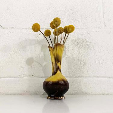Vintage Yellow Brown Bud Vase Porcelain Gold 541-17 Germany Flowers Vanity Signed Art Pottery Tornado Mid-Century Modern MCM Deco 