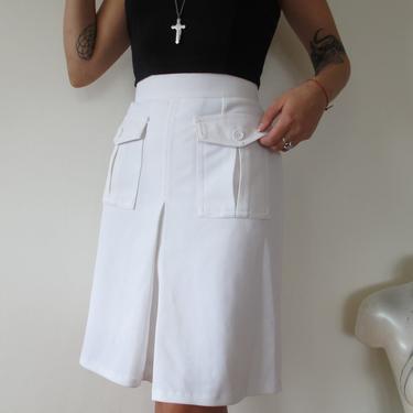 25&quot; 60s 70s polyester skirt - white polyester a line skirt with pockets - waist 25&quot; - 60s skirt with pockets aline skirt 