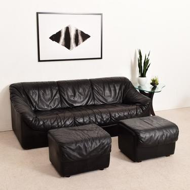 Vintage 1970’s Leather Sofa with 2 Ottomans