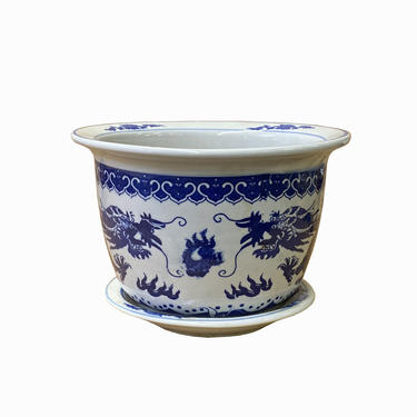Chinese Vintage Finish Blue White Ladies Porcelain Round Pot Planter ws1504E 