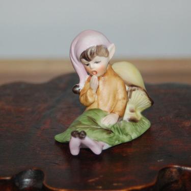Josef Originals Porcelain Bisque Pixie / Elf Laying Down to Sleep with a Mushroom Pillow ~ Excellent Condition ~ 11 of 13 