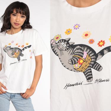 Kliban Cat Shirt Hawaii Tshirt 80s Vacation Crazy Shirts Animal Comic 80s Graphic Shirt Vintage Tee Retro T Shirt Medium 