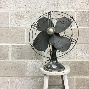 Vintage Metal Fan Retro Industrial 18&amp;quot; Large Silver and Black Westinghouse Electric Table Fan Plug In Appliance 