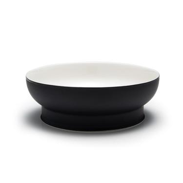 Off White and Black Porcelain Bowl on Pedestal