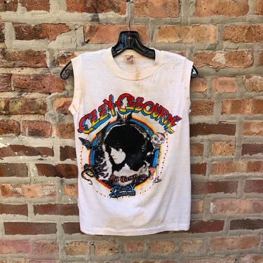 Vintage 80s OZZY OSBOURNE Sleeveless T Shirt Size Medium Thrashed Blizzard of Oz Black Sabbath Randy Rhodes single stitch 