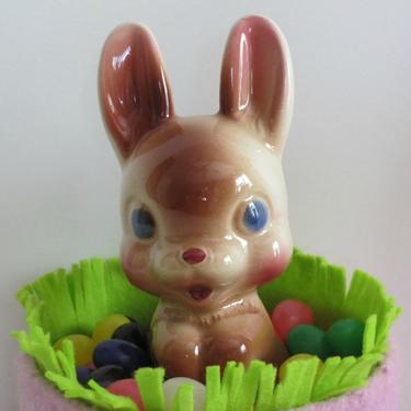 Vintage Brown Ceramic Bunny Rabbit / Easter / 1940s 
