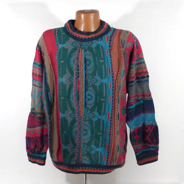 Vtg 90’s Bachrach Sweater Pullover Large Coogie Cosby Biggie Black Red Abstract