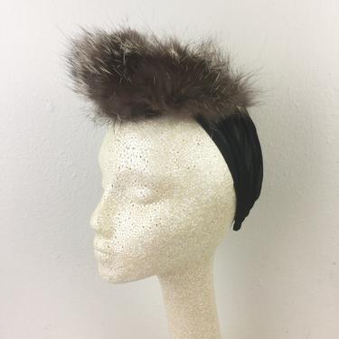 Vintage 1930s MILGRIM Fur Hat Silk Chiffon 30s Topper Turban Fascinator Fox 