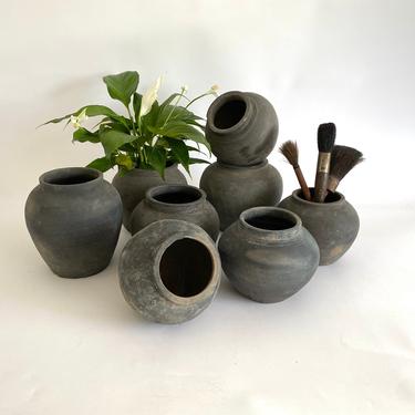 Rustic Black Gray Pottery Small Jug Vessel 