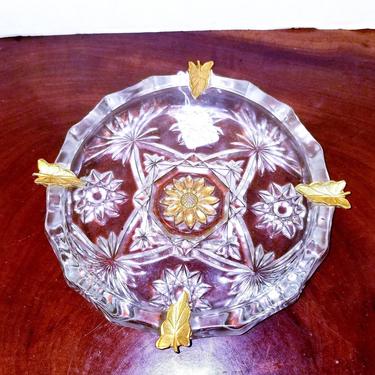 Large Crystal and Gold Leaf Ashtray 