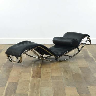 Black & Chrome Milo Baughman Style Chaise Lounge