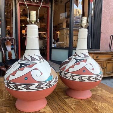  Medicine Man | Pair of Mid-century Native American Pottery Lamps