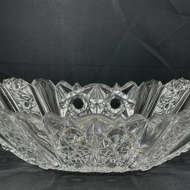 American Brilliant - Heavy Crystal Cane Button Sawtooth Design Glass Oval Bowl  11.5&quot; X 5&quot; X 3 3/8' 