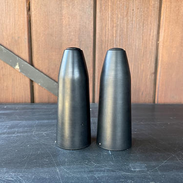 Kristian Vedel Danish Torben Orskov Gourmet Salt Pepper Shakers Set Turned ABS Plastic Black Vintage Mid-Century Danish Modern Moma Design 