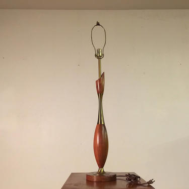 Tony Paul Mid Century Table Lamp, Walnut and Brass 