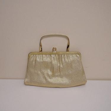 Vintage 60s Gold Purse, 1960s Handbag, Metallic Gold 60s Clutch, 1960s Evening Bag 