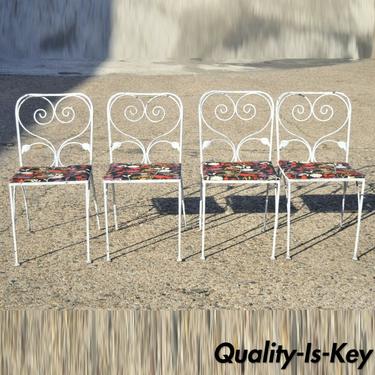 Salterini Leaf Scroll Wrought Iron Patio Garden White Dining Chairs - Set of 4