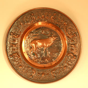 vintage copper deer relief round wall art 