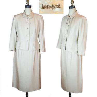 1950s Ladies Suit ~ Beige Silk Neiman Marcus Suit 