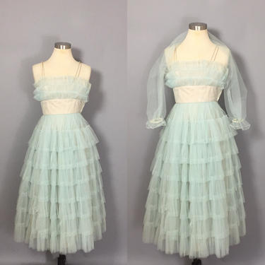 Vintage Prom Dress / Vintage Party Dress / Pale Blue Party Dress / Pale Blue Dress / 1950s Prom Dress / Teen Dream Dress / Tulle Dress 