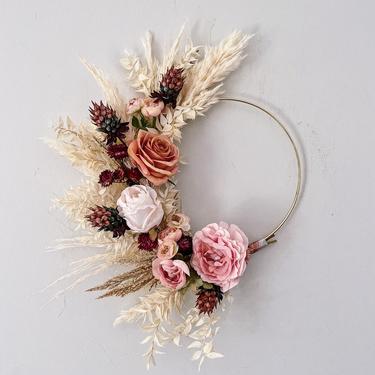 Dried Valentine's Day Wreath, Rose and Ranunculus Wreath, Dried Flower Wreath, Pampas Grass Wreath, Mother's Day Gift, Boho Wall Hanging 