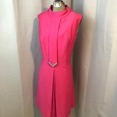 1960s Dress hot pink with rhinestones Mod cocktail party 14 M 