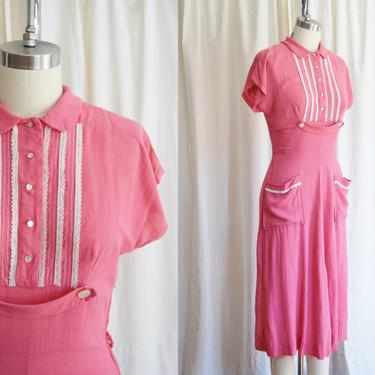 1940s Rosie Pink Rayon Day Dress | Vintage Sheath Dress | Bias Cut Skirt 