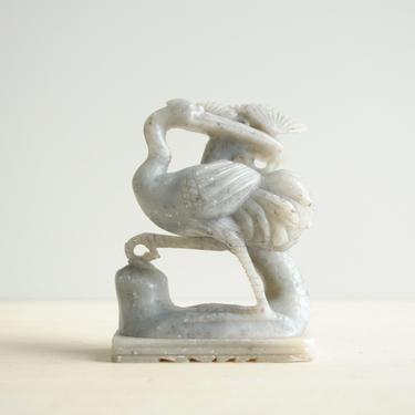 Vintage Hand Carved Soapstone Crane Bird Figurine, Carved Stone Bird 