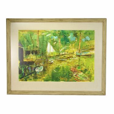1930’s Francis Chapin Watercolor Painting Harbor Marina w Sailboats 