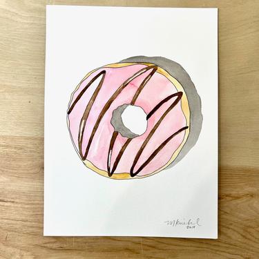 Pink Frosted Doughnut Origional Watercolor Painting