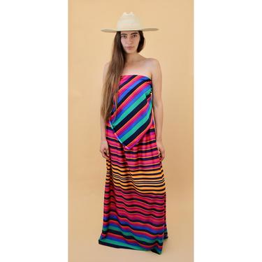 Boogie Nights Two-Piece Set // vintage striped 70s 1970s scarf skirt blouse boho hippie disco dress rainbow hippy // M Medium 
