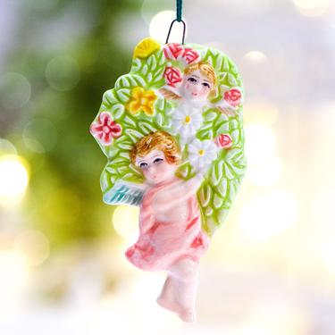 VINTAGE: 1980 - ACOF Japan Porcelain Angel Cherub Ornament - Angle with Flowers - Collectable - Christmas - Holiday - SKU 15-C1-00030282 