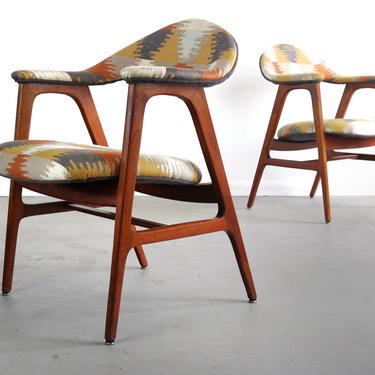 Danish Modern Side Chairs in Southwestern Print, Denmark 