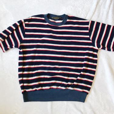 Vintage Men's Velour Sweatshirt Tee | 60s 70s Sears Striped Shirt  Large by blindcatvintage