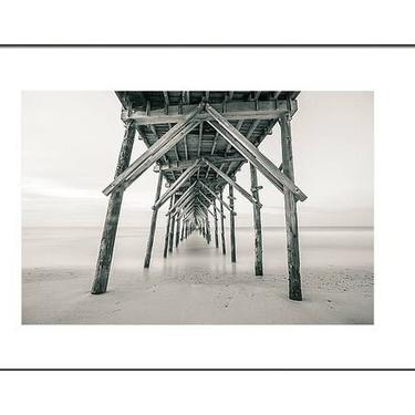 Topsail Island Beach Photography, North Carolina Beach Print, Seaview Pier Photography, Black White Sepia Coastal Wall Art, Ocean Photo Art 