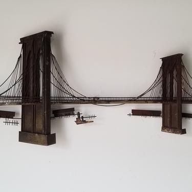 1970's Curtis Jere Large Brooklyn Bridge Wall Metal Sculpture 