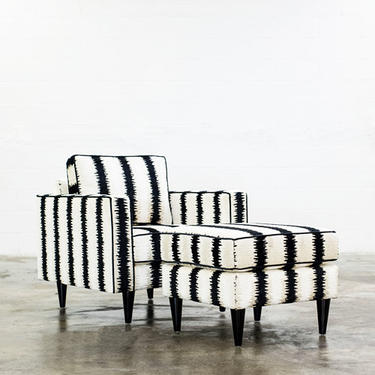 Black and White Striped Ikat Soundwave Upholstered Lounge Chair // MVV & LUNO Collaboration 