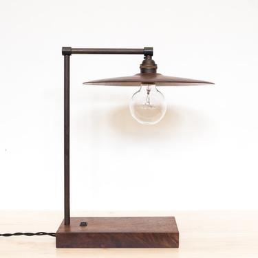 TH Desk Lamp Walnut and Blackened Brass LED Light 